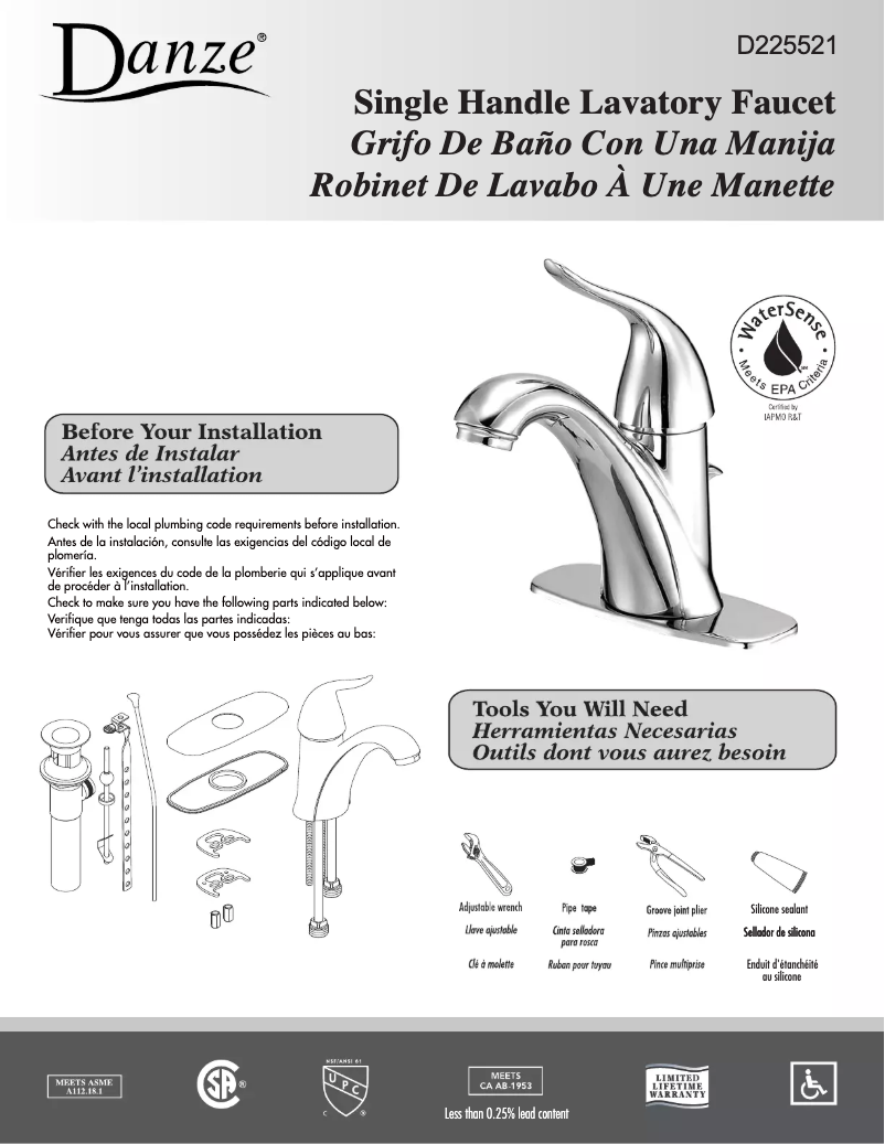 Page n°1 - Manuel utilisateur Danze D225521