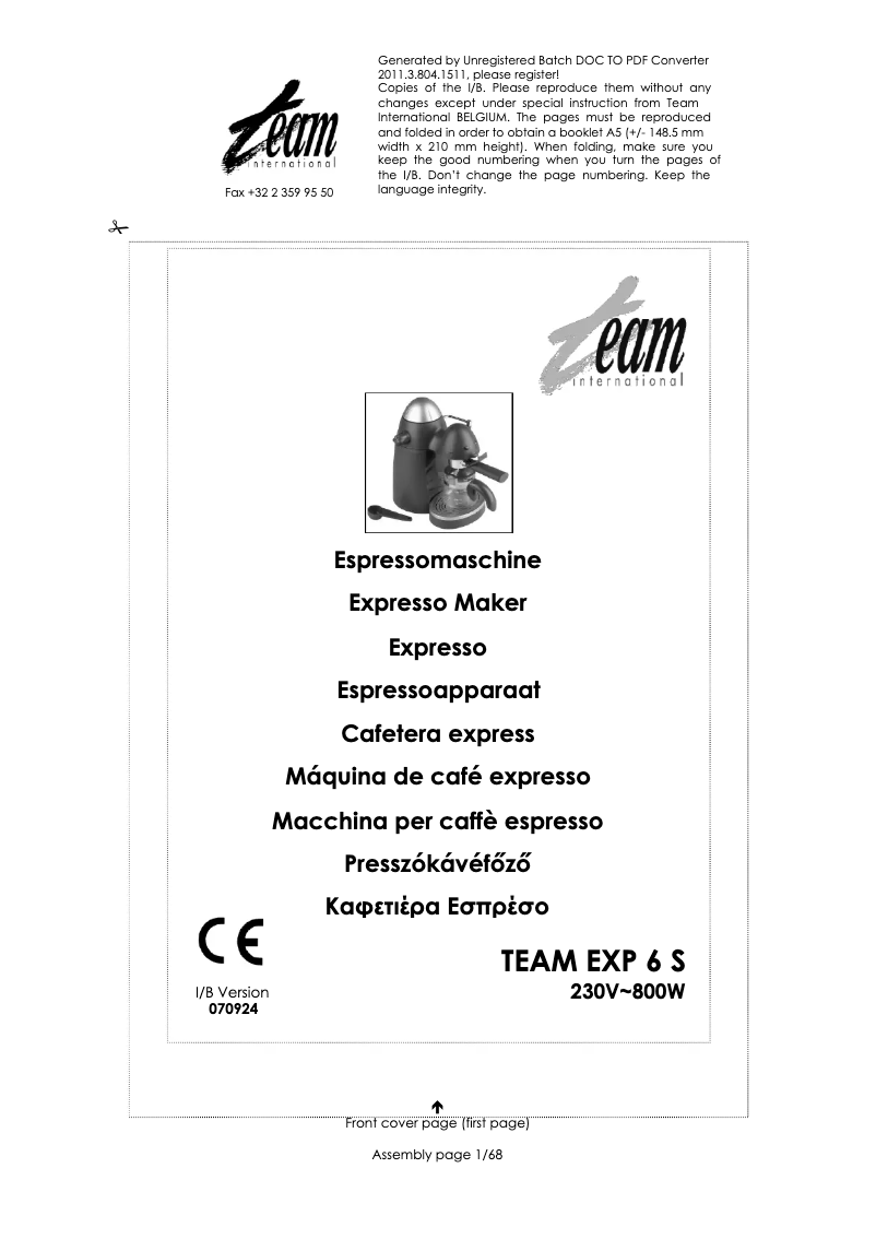 Page 1 de la notice Manuel utilisateur Team EXP 6 S