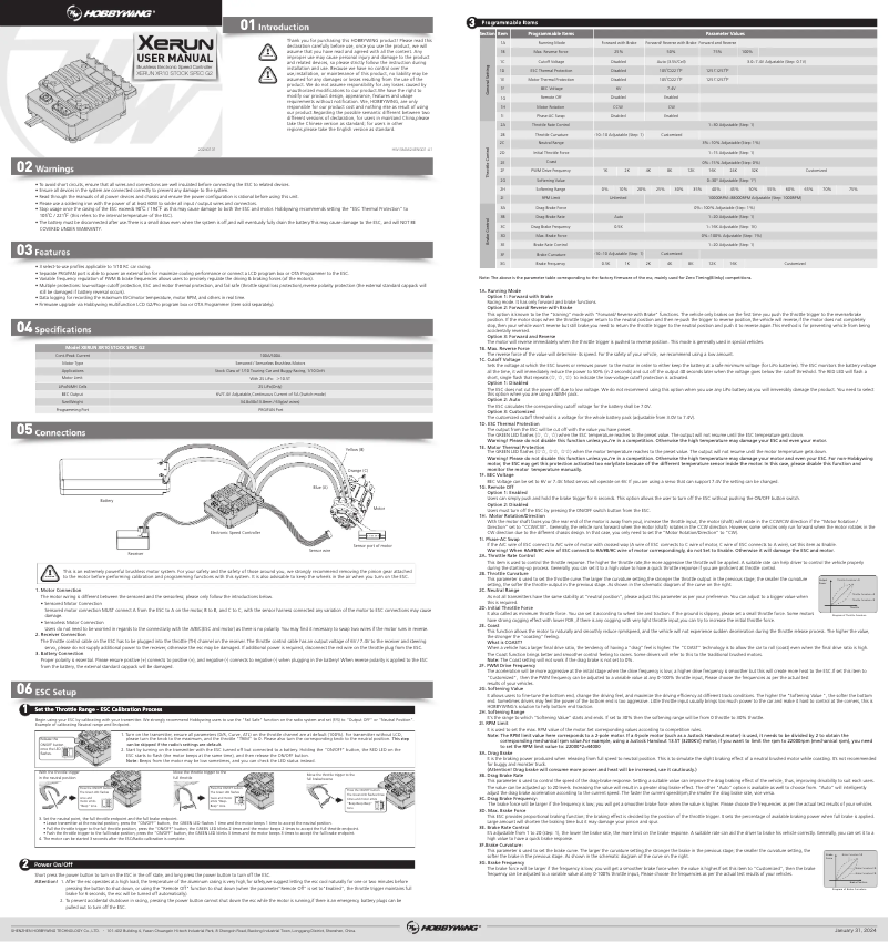 Page 1 de la notice Manuel utilisateur Hobbywing XeRun XR10 Stock Spec G2
