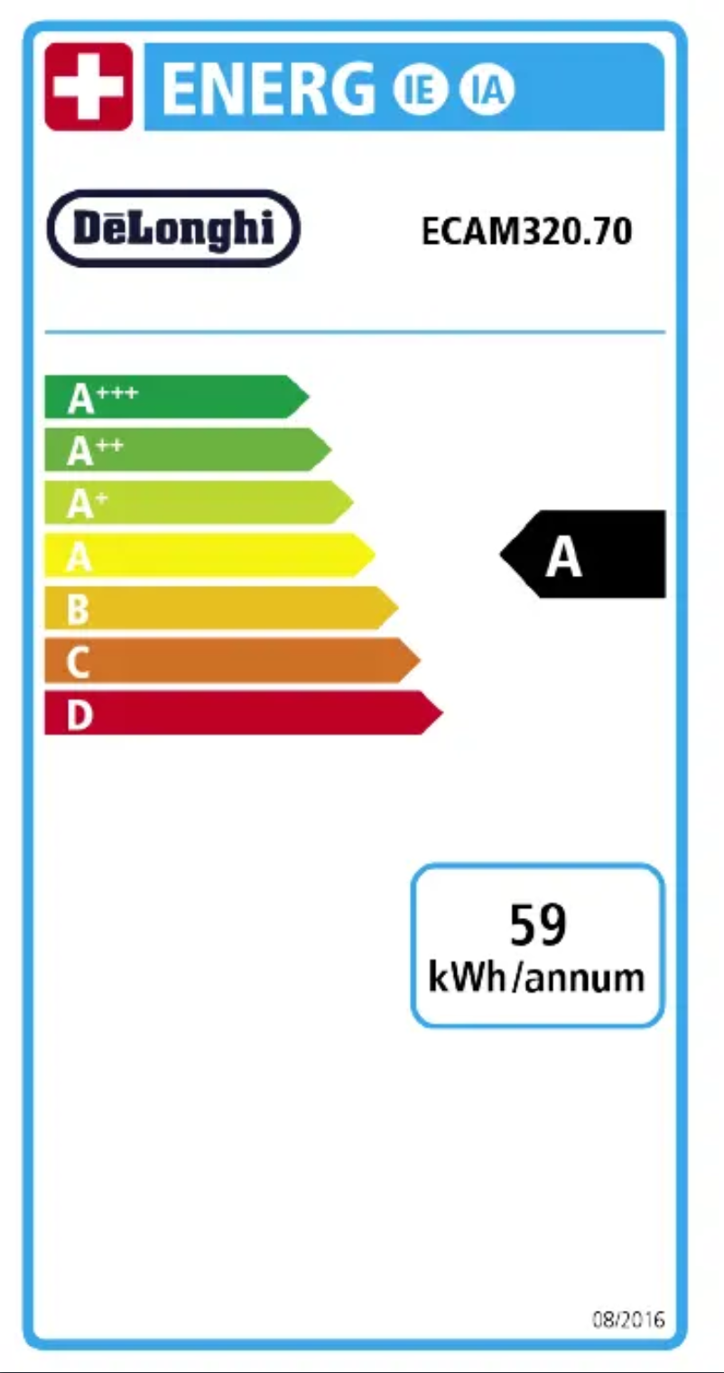Page n°1 - Label énergétique DeLonghi Magnifica Plus ECAM320.70.SB