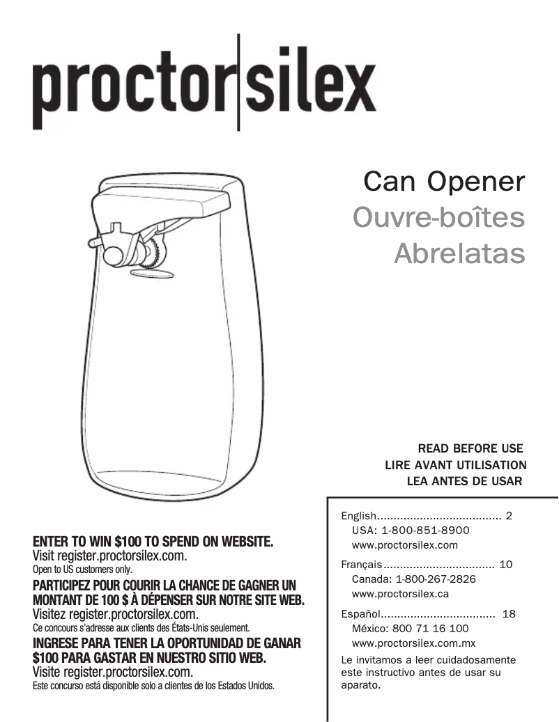 Page 1 de la notice Manuel utilisateur Proctor Silex 75224G