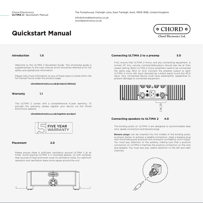 Page 1 de la notice Guide de démarrage rapide Chord Ultima 2