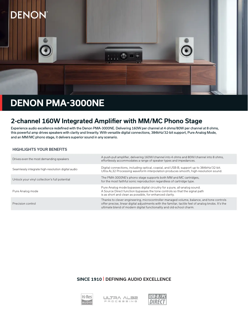 Page 1 de la notice Fiche technique Denon PMA-3000NE