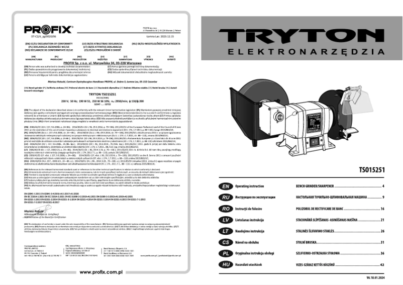 Page n°1 - Manuel utilisateur Tryton TSO15251
