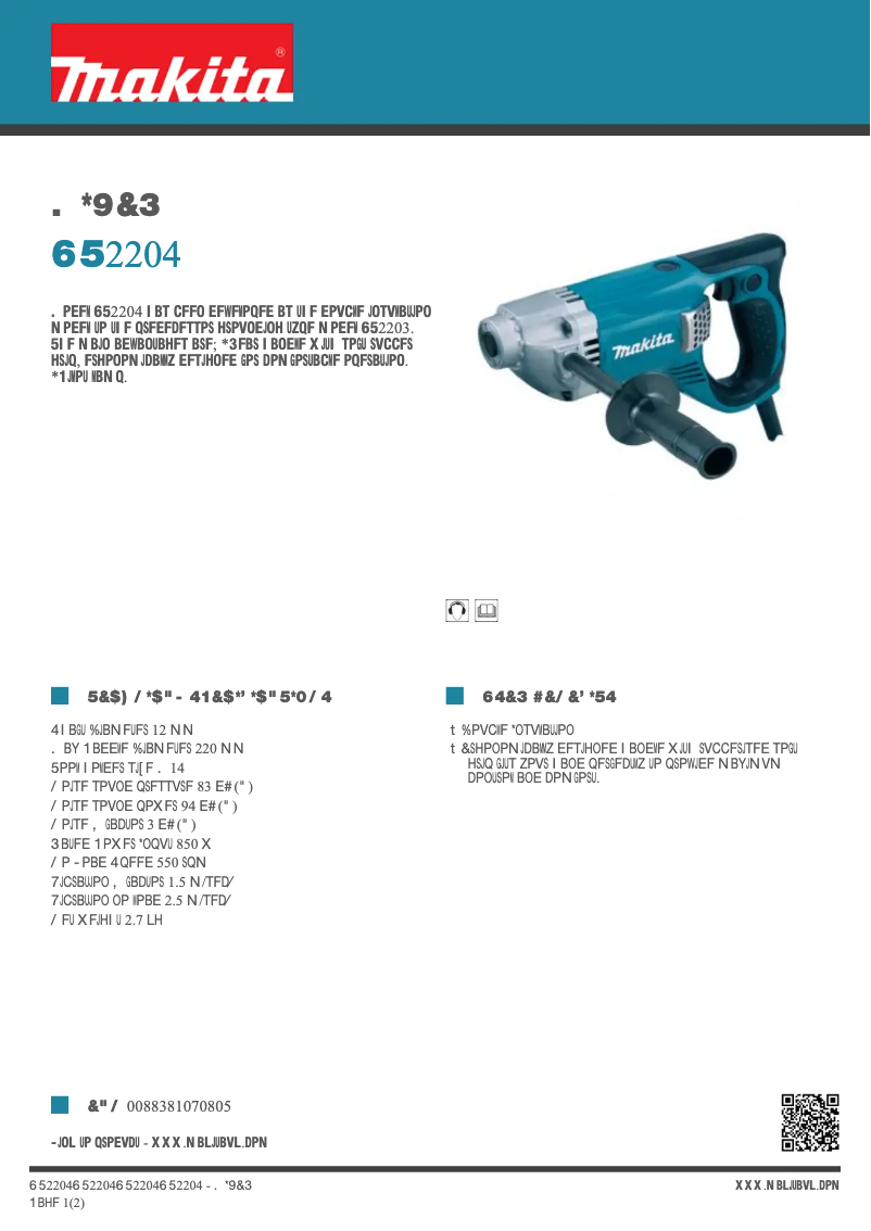 Página 1 del manual Ficha técnica Makita UT2204