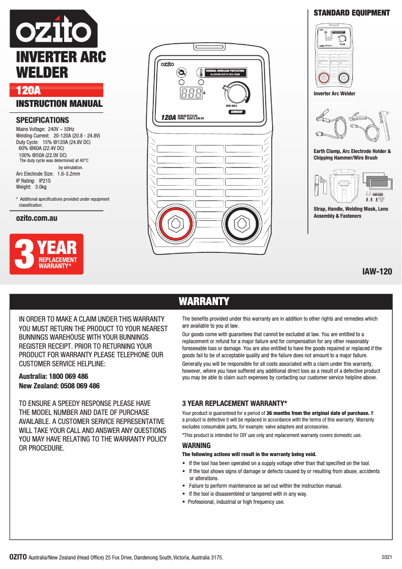 Image de la première page du manuel de l'appareil IAW-120