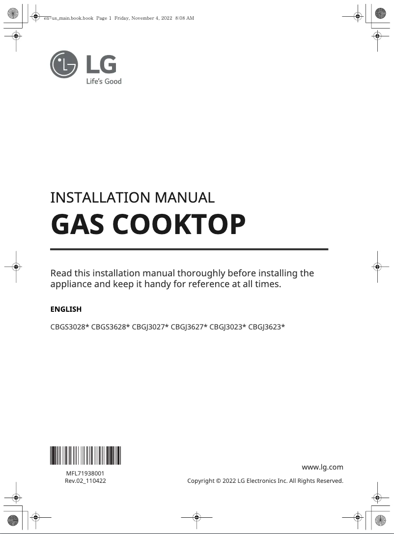 Page 1 de la notice Guide d'installation LG CBGJ3023D