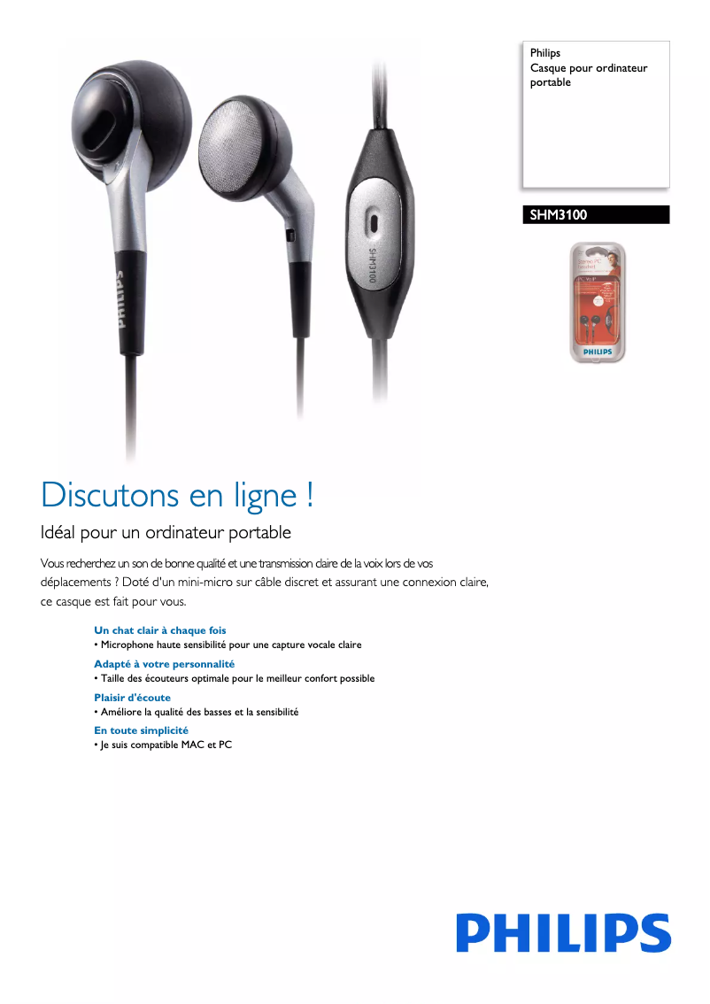 Página 1 del manual Ficha técnica Philips SHM3100