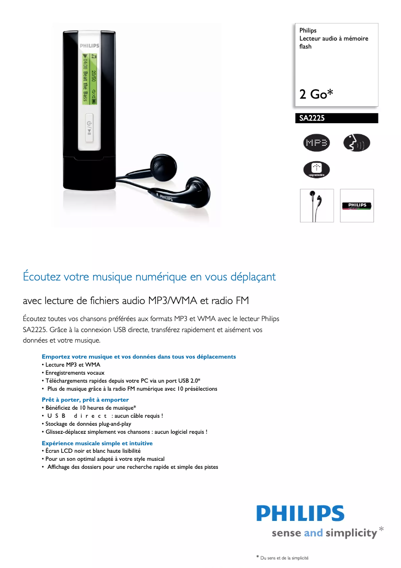 Page n°1 - Fiche technique Philips GoGear SA2225