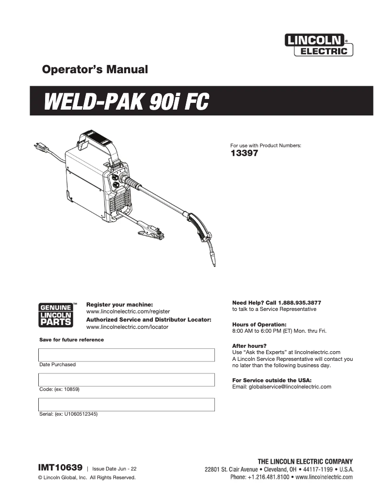 Page 1 de la notice Manuel utilisateur Lincoln Electric WELD-PAK 140HD