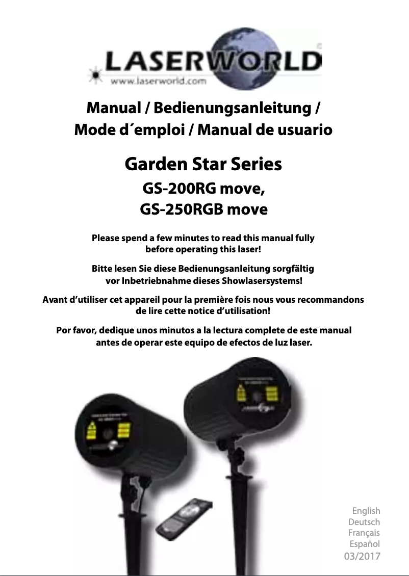 Page 1 de la notice Manuel utilisateur Laserworld GS-250RGB move