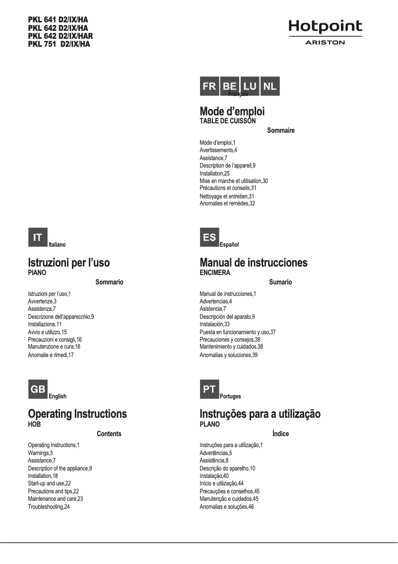 Page n°1 - Manuel utilisateur Hotpoint Ariston PKL 642 D2/IX/HAR