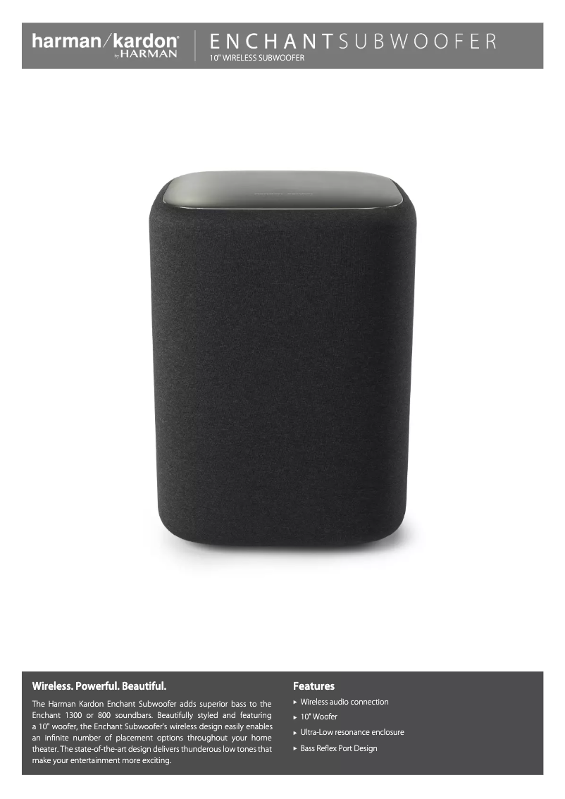 Page 1 de la notice Fiche technique Harman Kardon Enchant Subwoofer