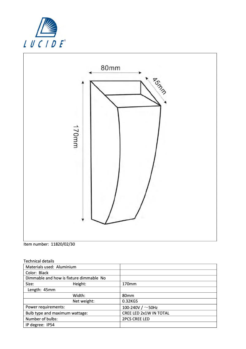 Page n°1 - Manuel utilisateur Lucide Twan 11820/02/30