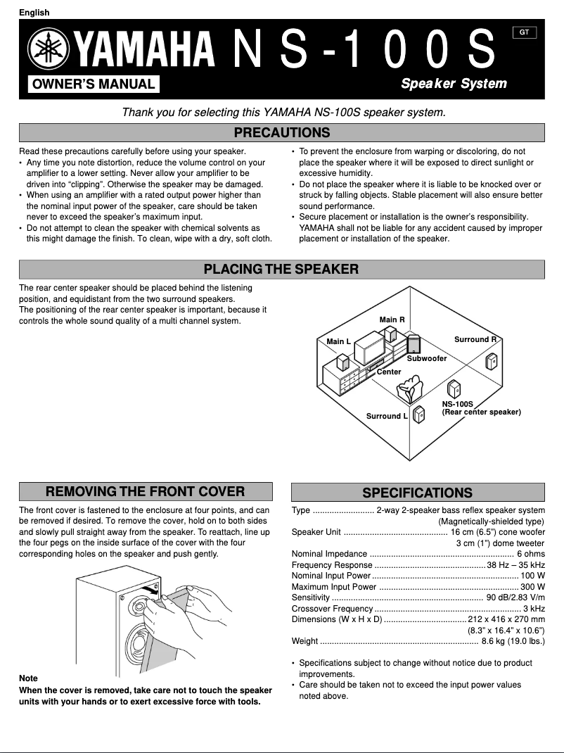 Page n°1 - Manuel utilisateur Yamaha NS-100S