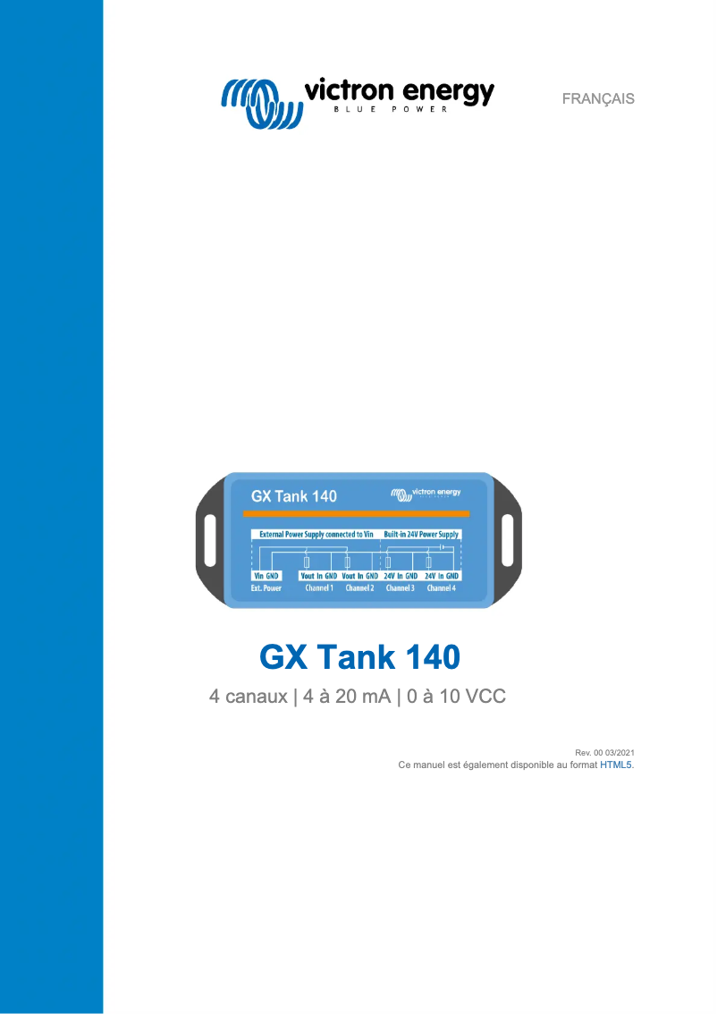 Image de la première page du manuel de l'appareil GX Tank 140