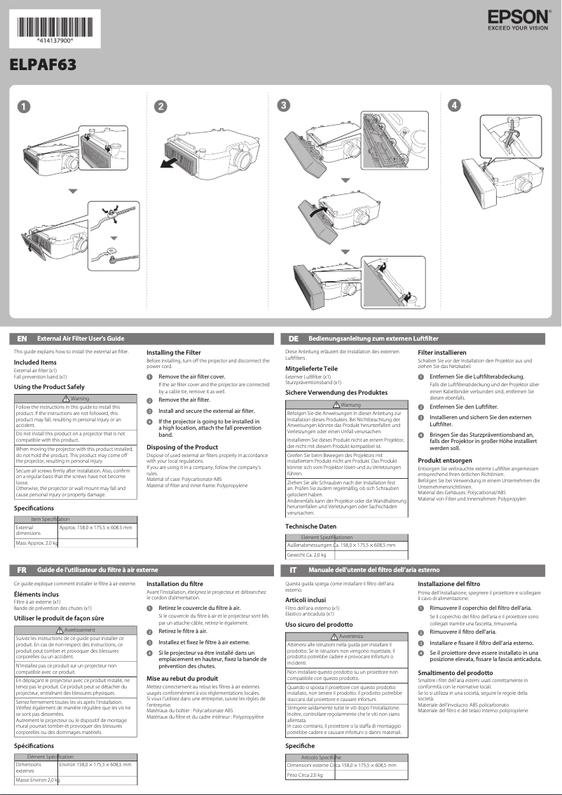Imagen de la primera página del manual del dispositivo ELPAF63