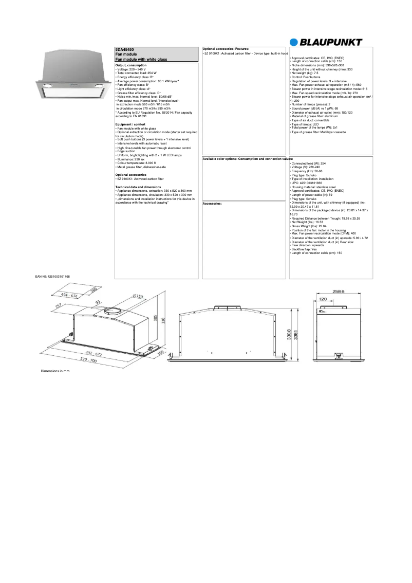 Page n°1 - Fiche technique Blaupunkt 5DA45450