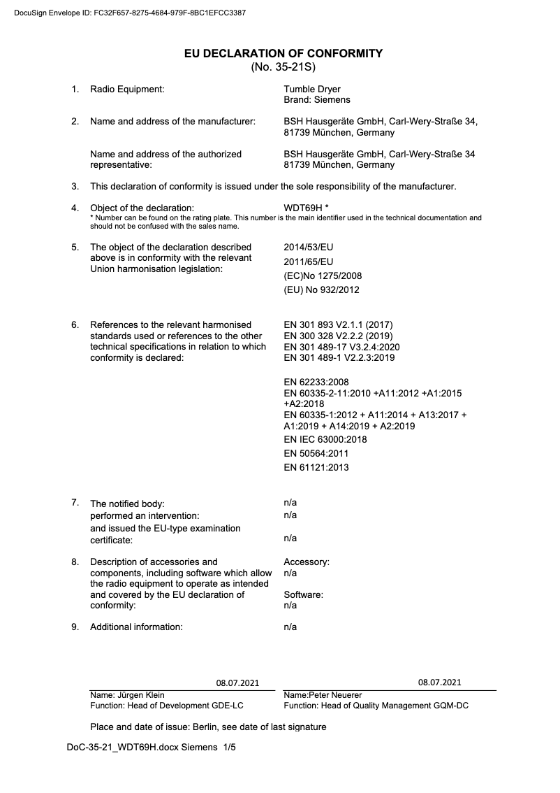 Page 1 de la notice Manuel utilisateur Siemens WT8HXM70NL