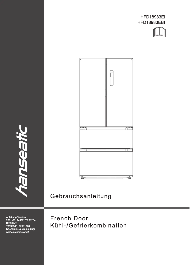 Page 1 de la notice Manuel utilisateur Hanseatic HFD18983EI