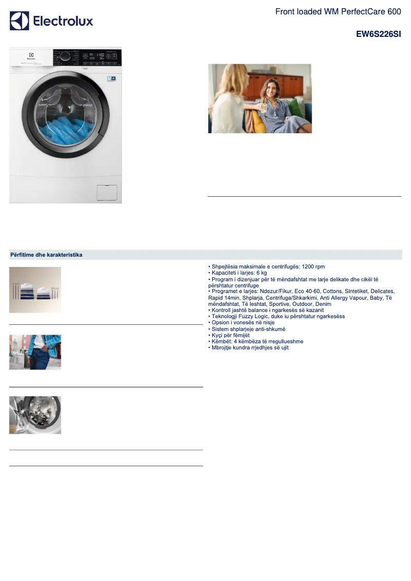Page n°1 - Fiche technique Electrolux EW6S226SI