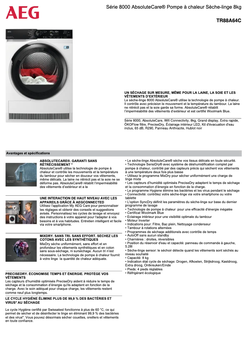 Page n°1 - Fiche technique AEG TR88A64C