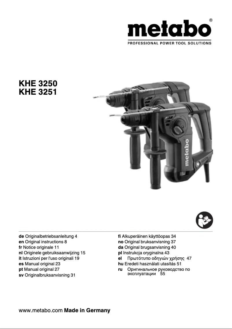 Page n°1 - Manuel utilisateur Metabo KHE 3251