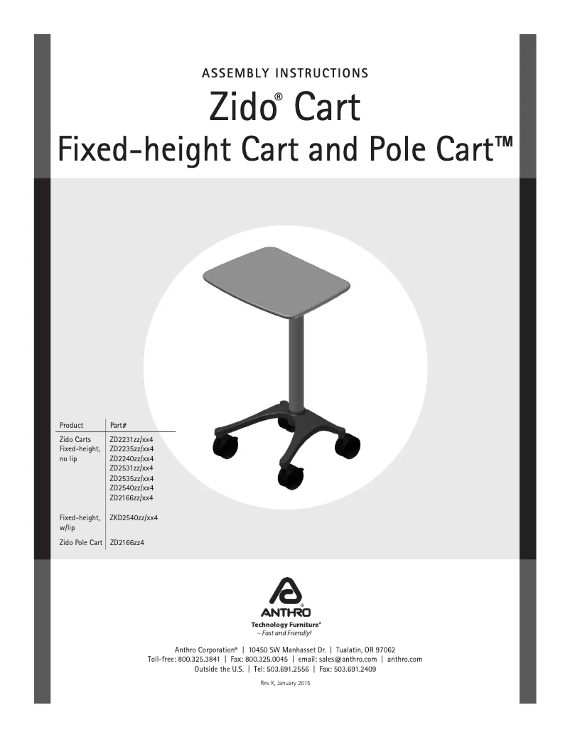 Page 1 de la notice Manuel utilisateur Anthro Zido