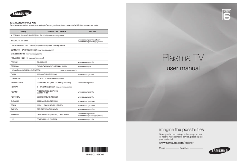 Page 1 de la notice Manuel utilisateur Samsung PS58B680T6W