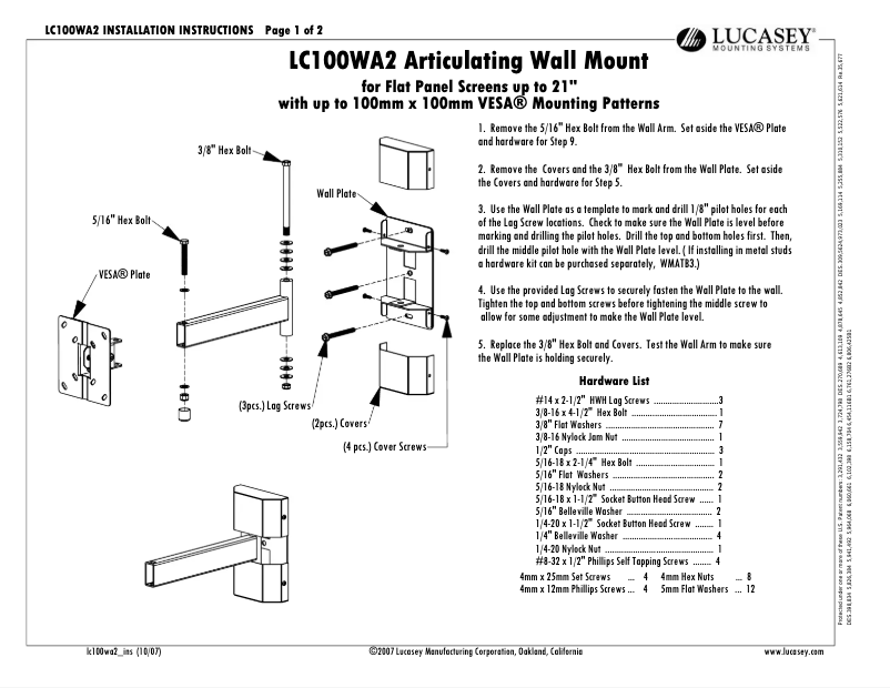 Page n°1 - Manuel utilisateur Lucasey LC100WA2