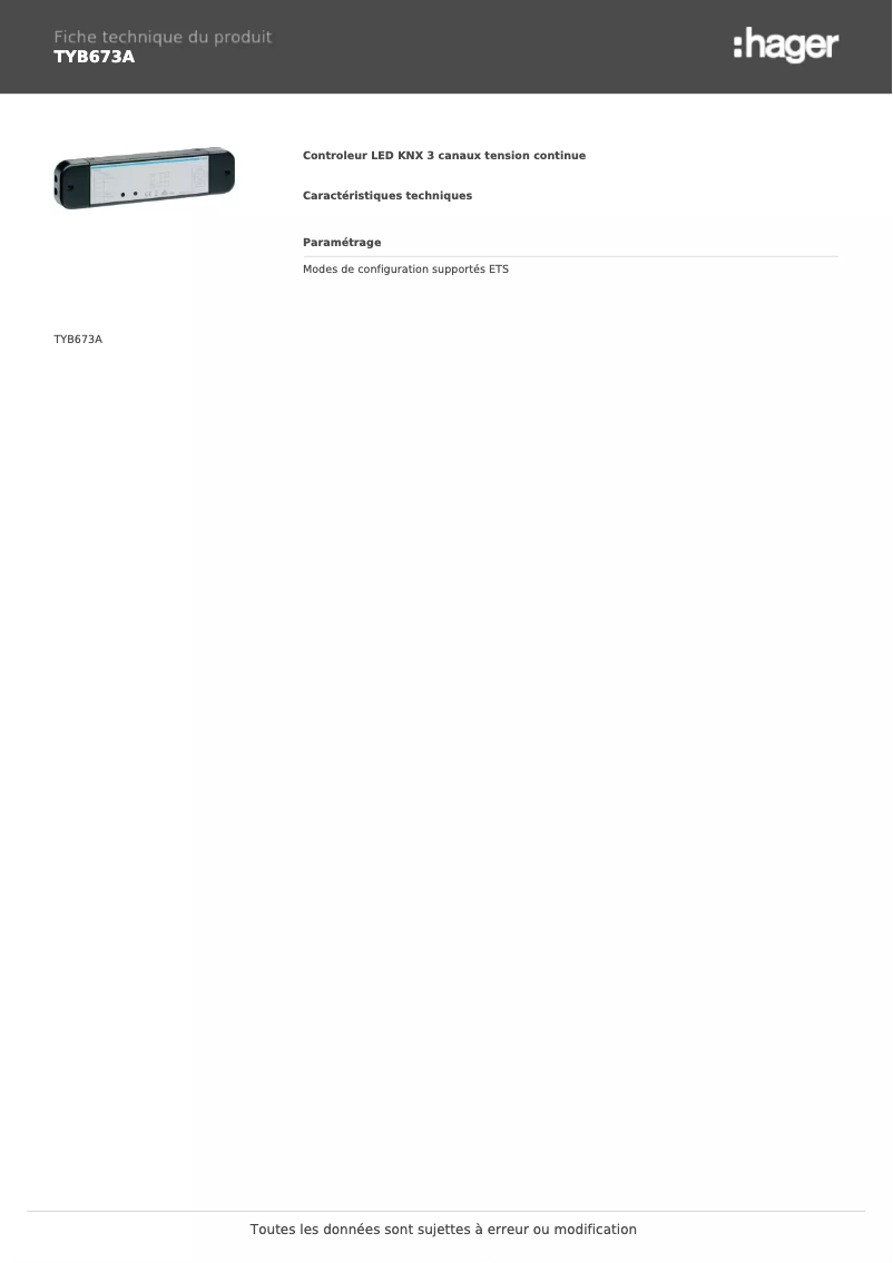 Page n°1 - Fiche technique Hager TYB673A