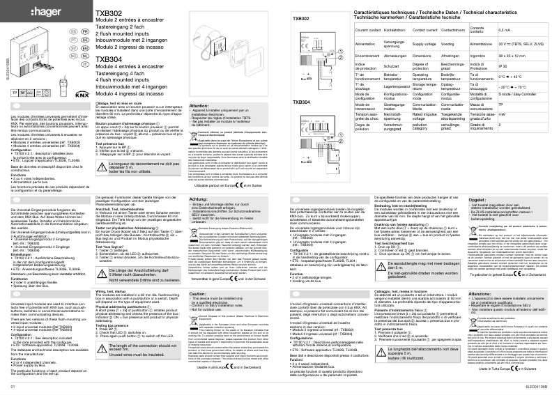 Page n°1 - Manuel utilisateur Hager TXB304