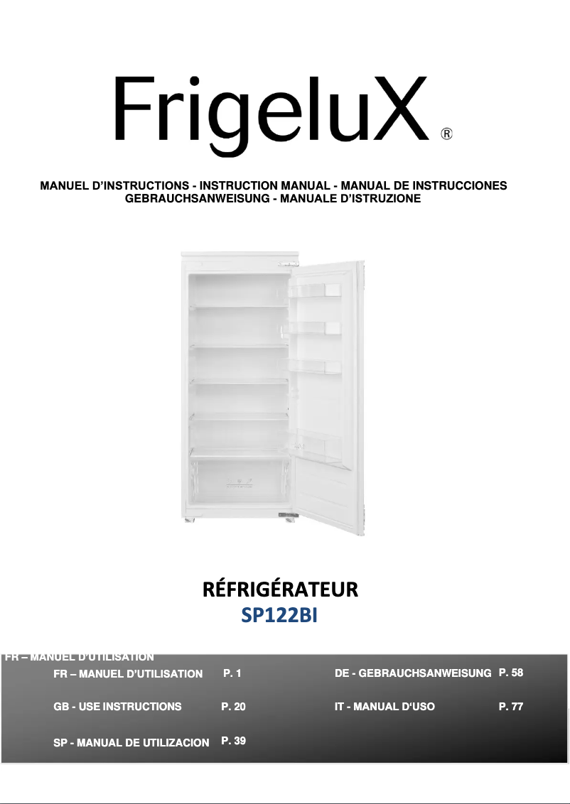 Página 1 del manual Manual de usuario FrigeluX SP122BI