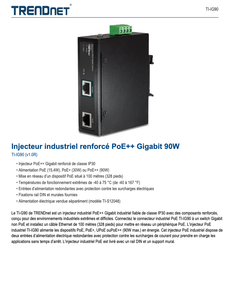 Page n°1 - Fiche technique TRENDnet TI-IG90