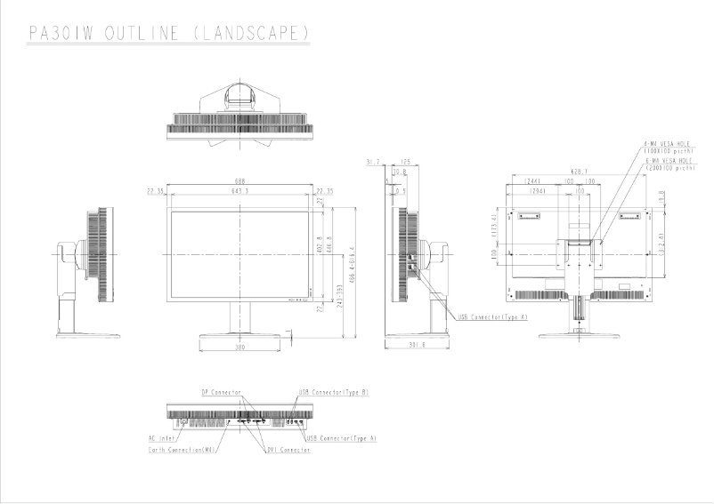 Page n°1 - Dessin technique NEC MultiSync PA301W