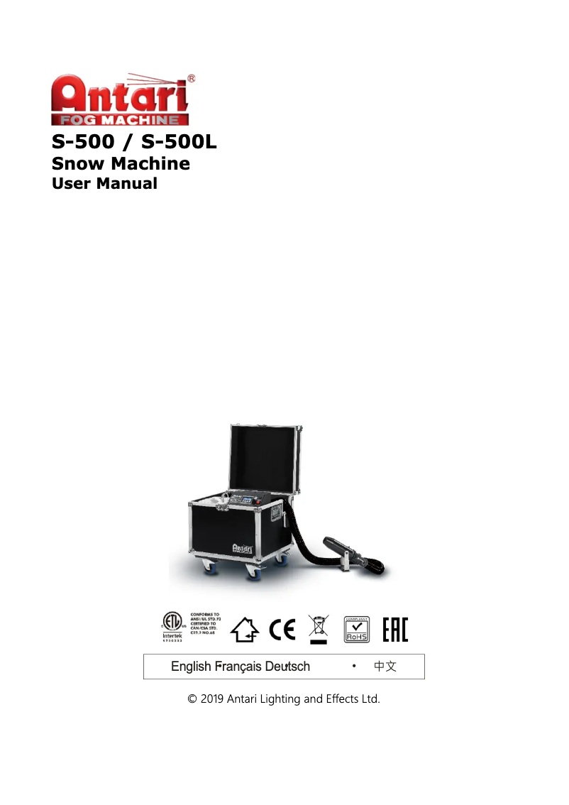 Page n°1 - Manuel utilisateur Antari S-500