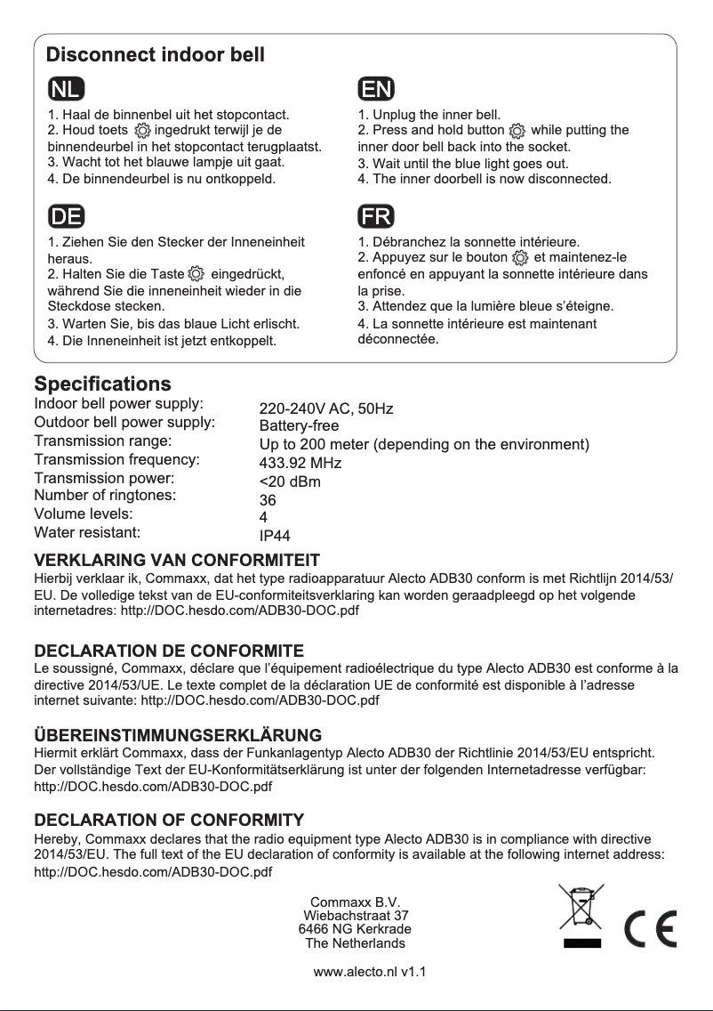 Page 1 de la notice Manuel utilisateur Alecto ADB30
