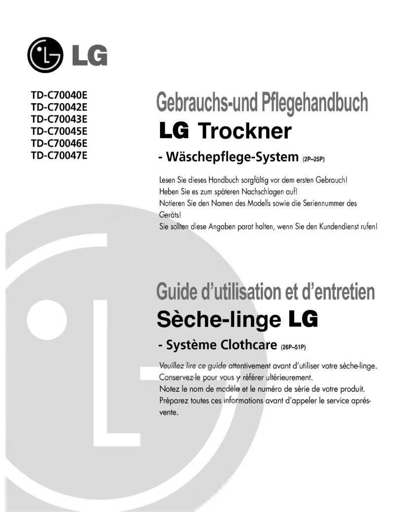 Page n°1 - Manuel utilisateur LG TD-C70042E