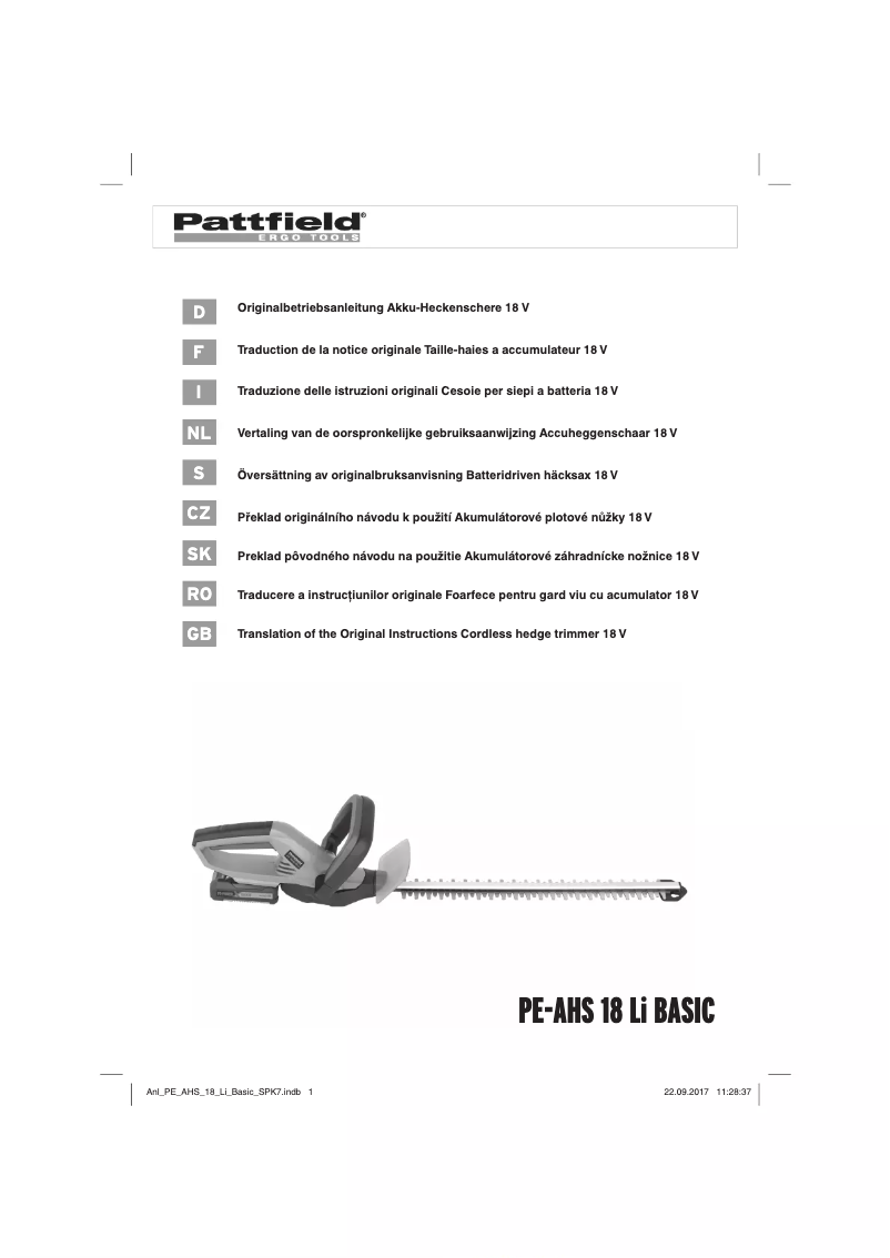 Página 1 del manual Manual de usuario Pattfield PE-AHS 18 Li Basic