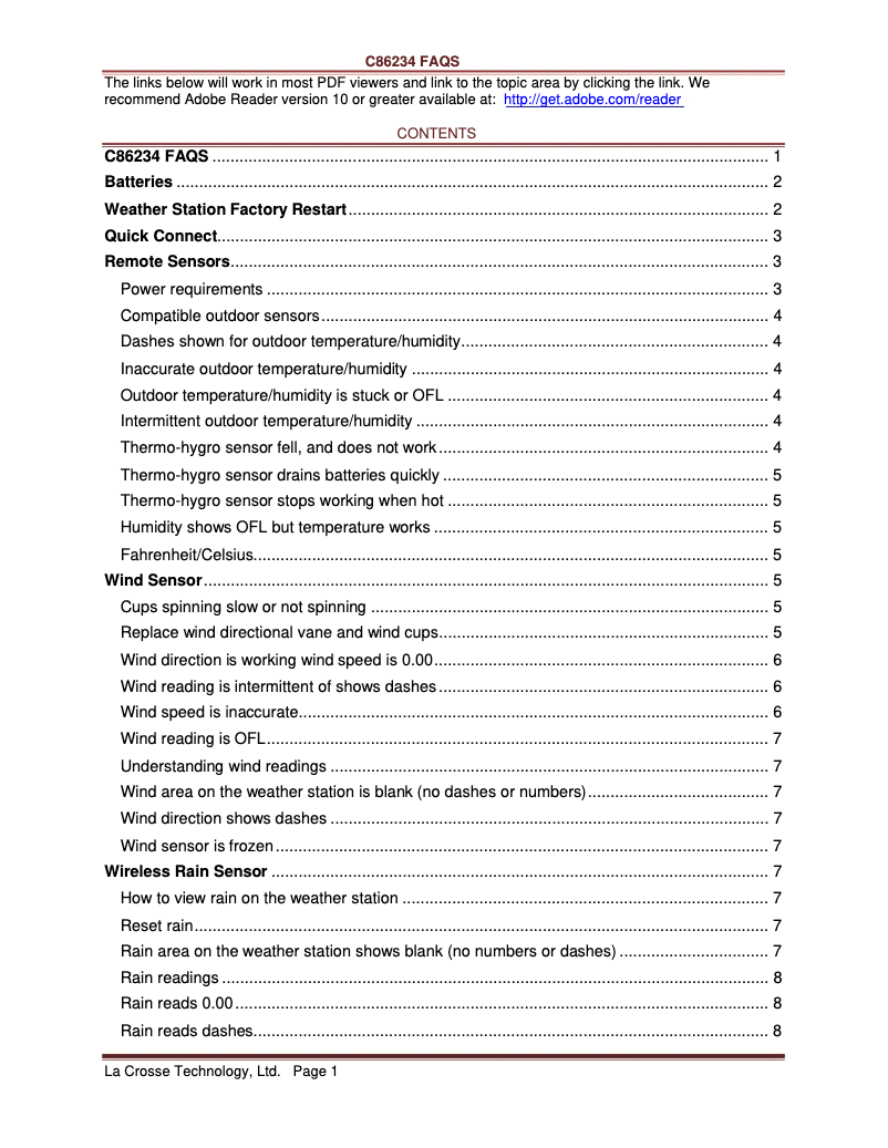 Page n°1 - FAQ La Crosse Technology C86234