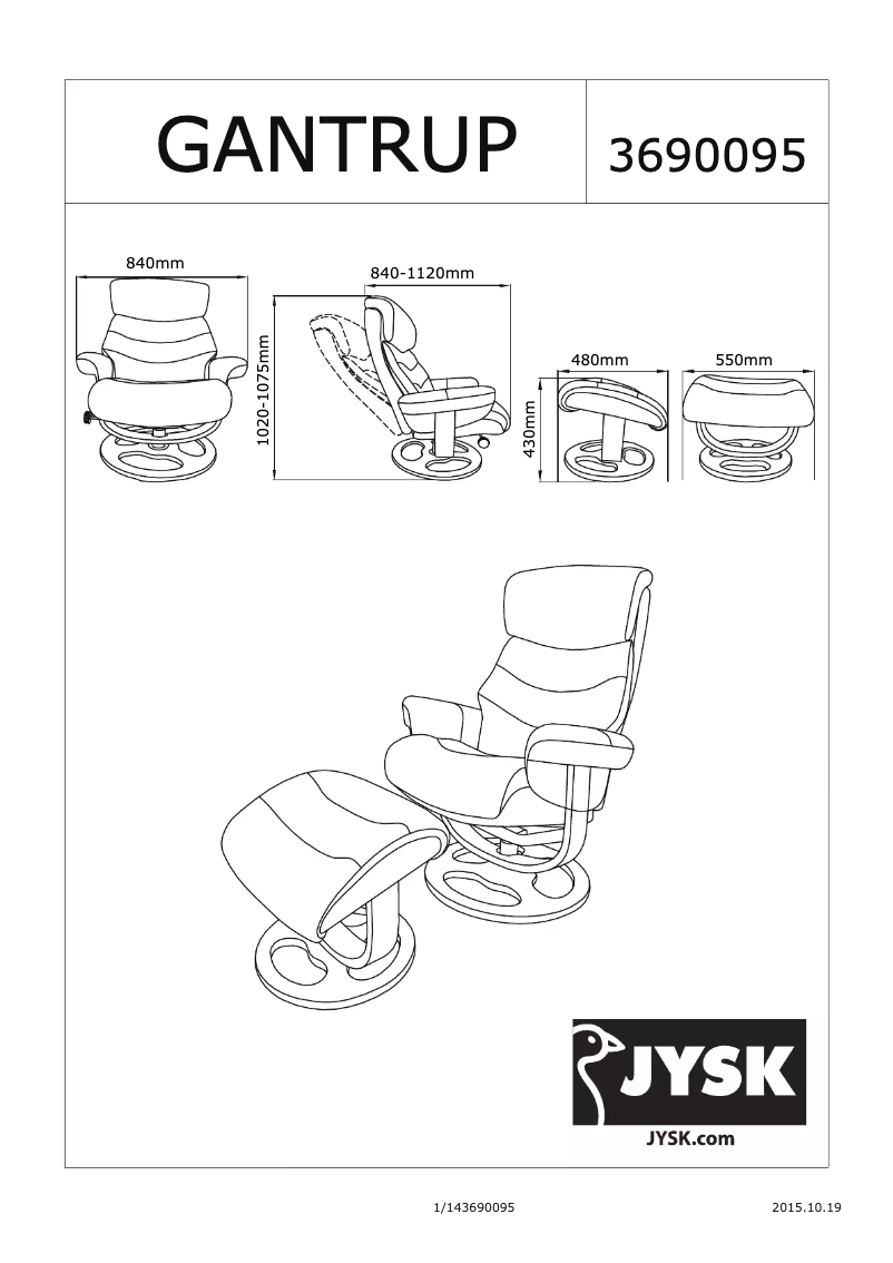 Page 1 de la notice Manuel utilisateur JYSK Gantrup