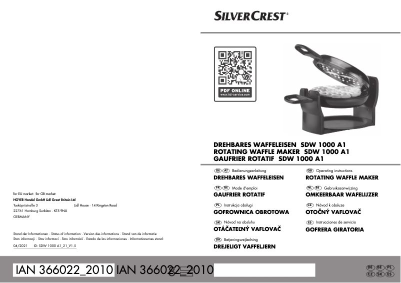 Page 1 de la notice Manuel utilisateur SilverCrest SDW 1000 A1