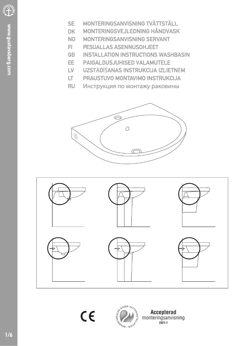 Page n°1 - Instructions / montage Gustavsberg Nautic 5565