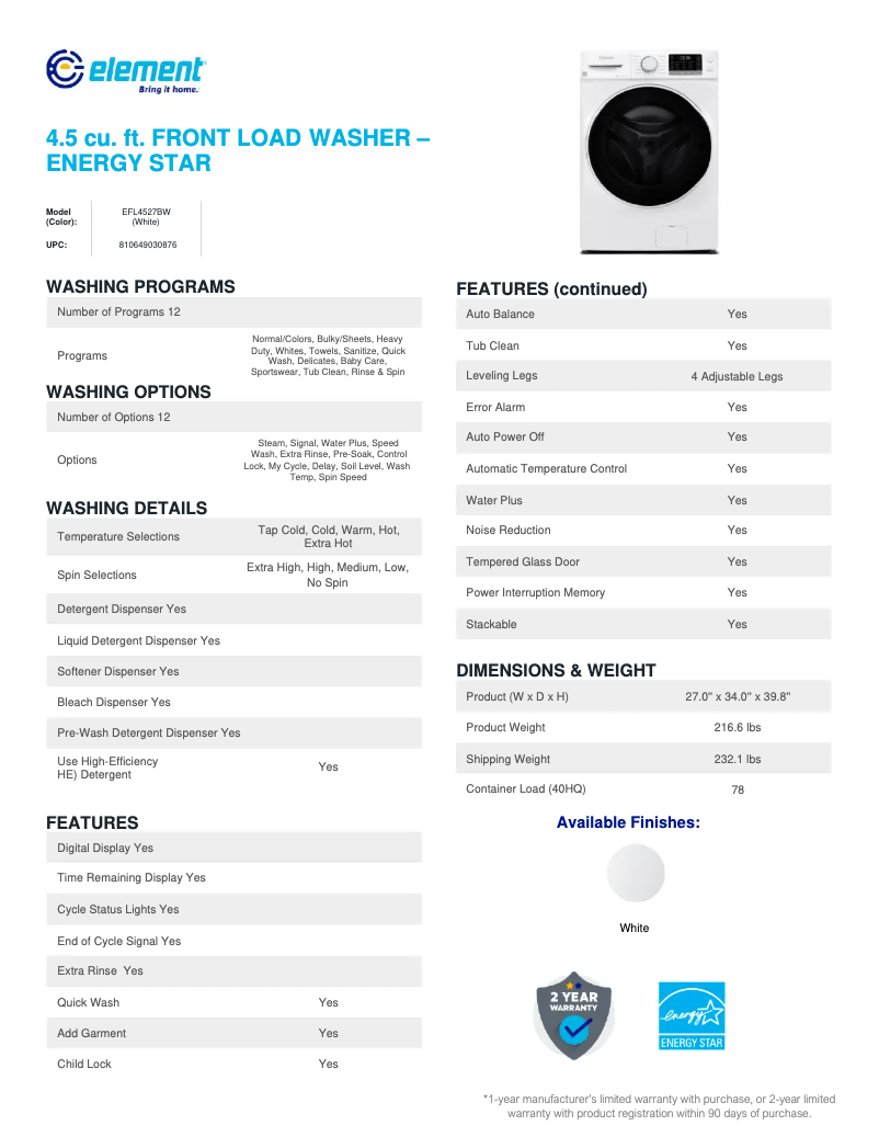 Image de la première page du manuel de l'appareil EFL4527BW