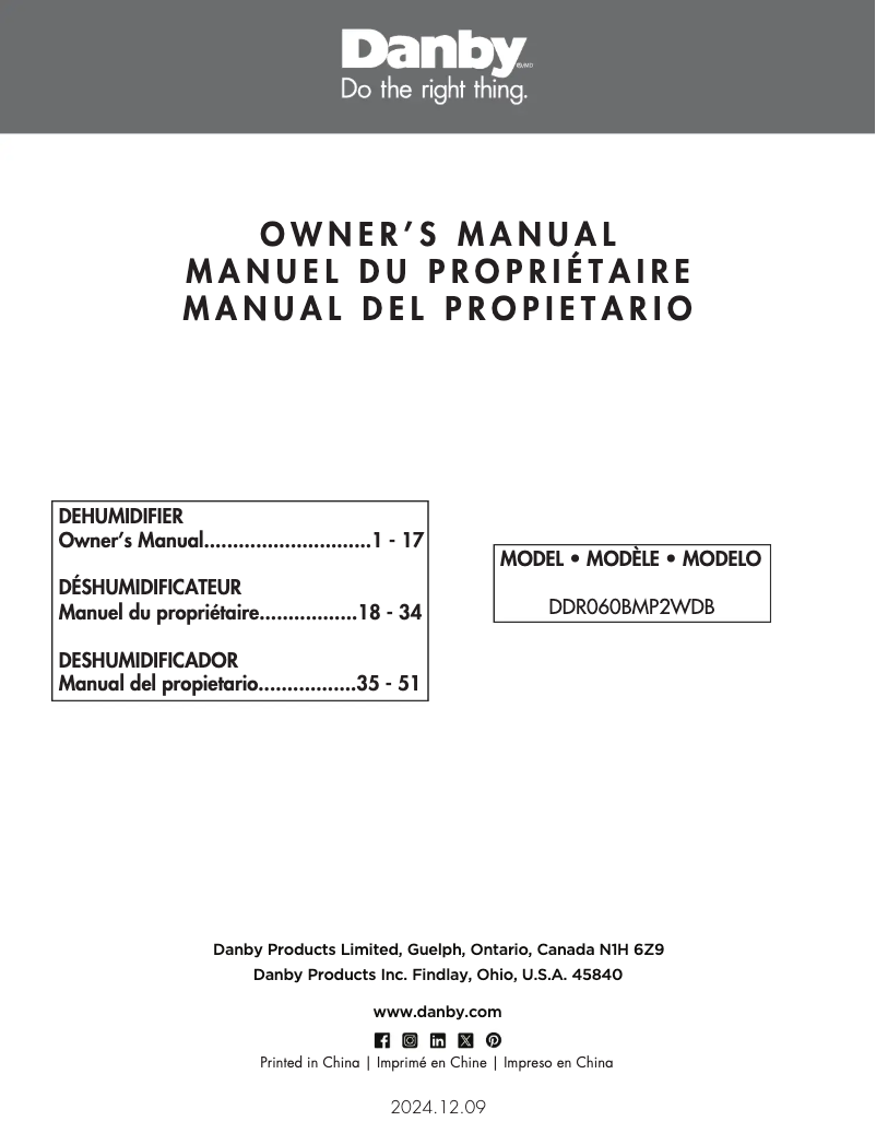 Page 1 de la notice Manuel utilisateur Danby DDR060BMP2WDB
