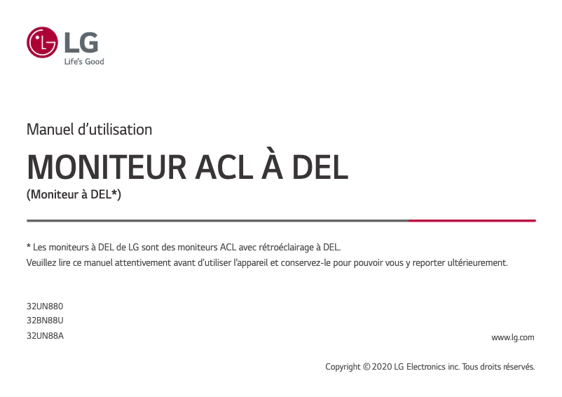 Page 1 de la notice Manuel utilisateur LG UltraFine 32UN880