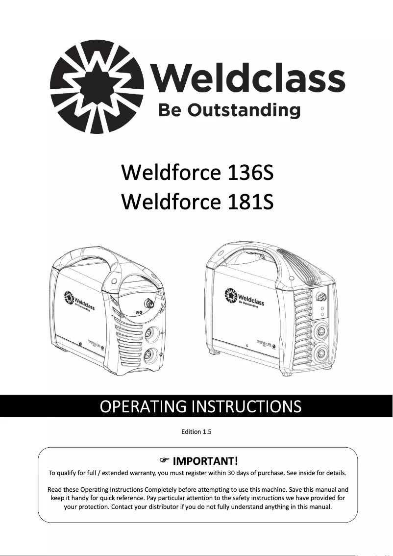 Page n°1 - Manuel utilisateur Weldclass Weldforce 181S