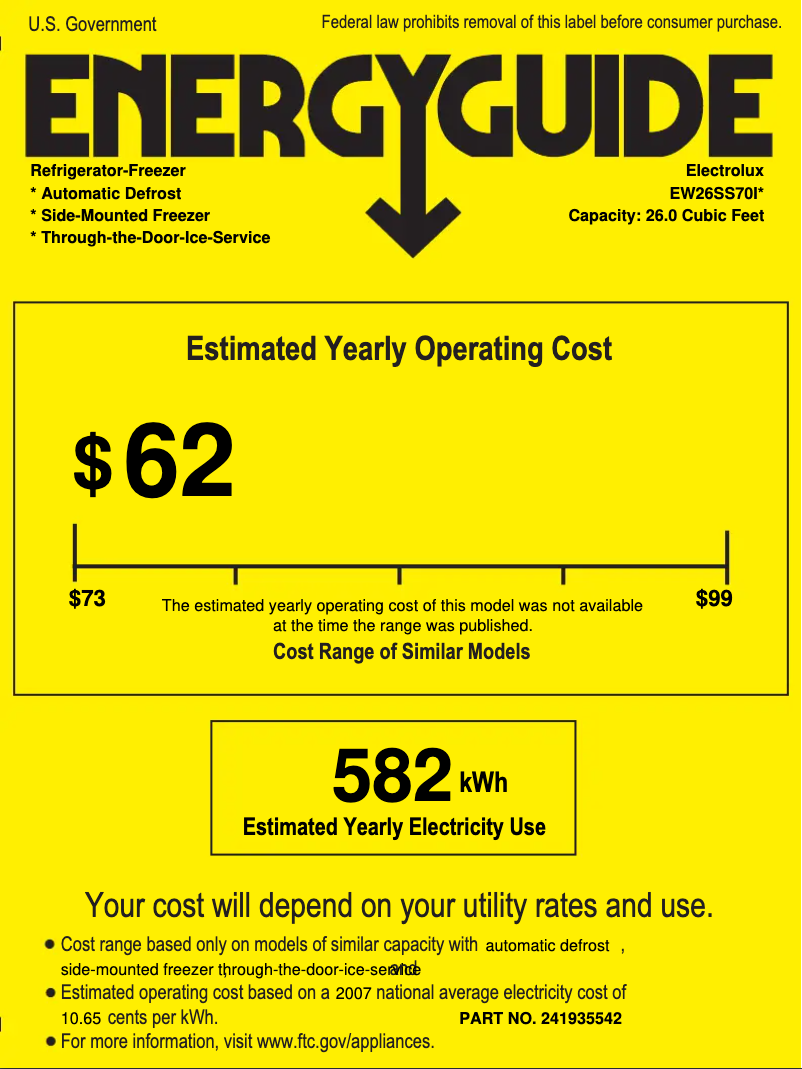 Page 1 de la notice Label énergétique Electrolux EW26SS70IS