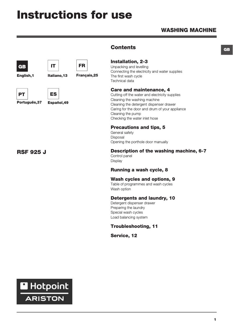 Image de la première page du manuel de l'appareil RSF 925 JA EU
