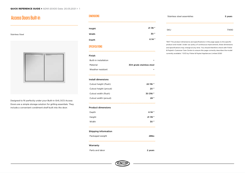 Page 1 de la notice Manuel utilisateur DCS ADN1-20X30